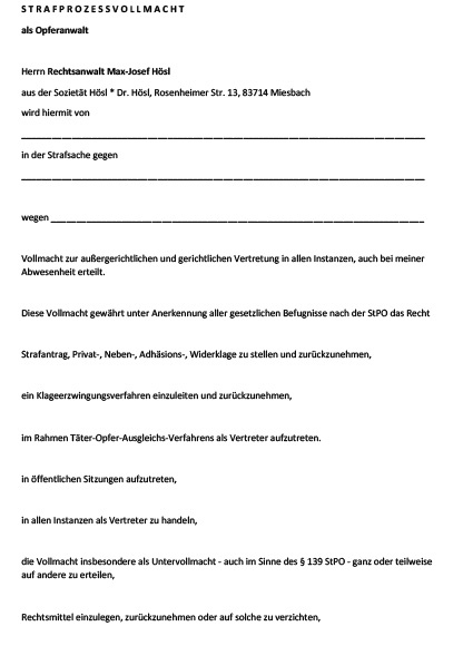 strafprozessvollmacht opferanwalt