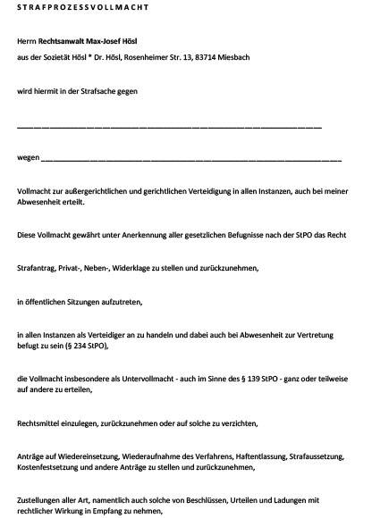 strafprozessvollmacht